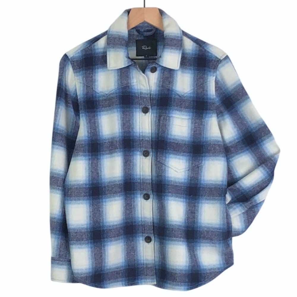 RAILS Tripp Plaid Wool Blend Shacket Jacket Sz S Azure Sapphire Blue Pockets EC
